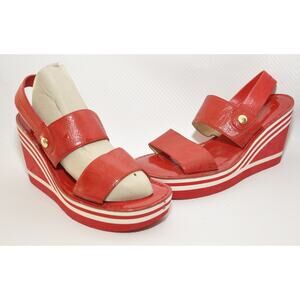 Michael Kors Patent Leather Strappy Wedge Sandal Red 7.5 Pre-Owned
